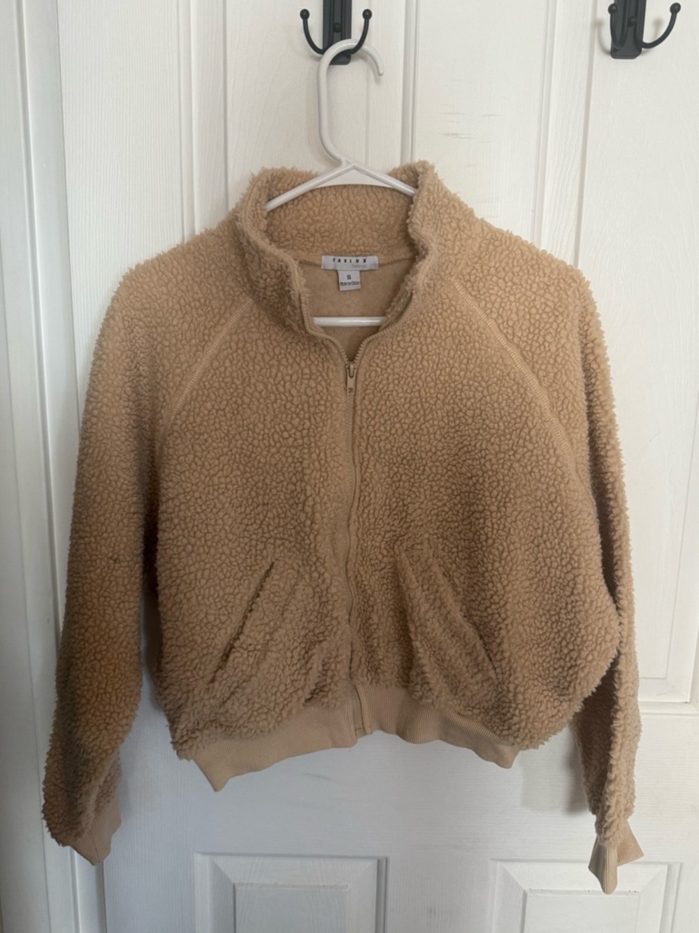 FAVLUX Plush Teddy Fleece Jacket in Beige